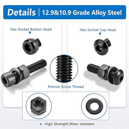 1600pcs M3 Socket Head Screw Assortment Kit with Nuts and Washers - size: 1600pcs