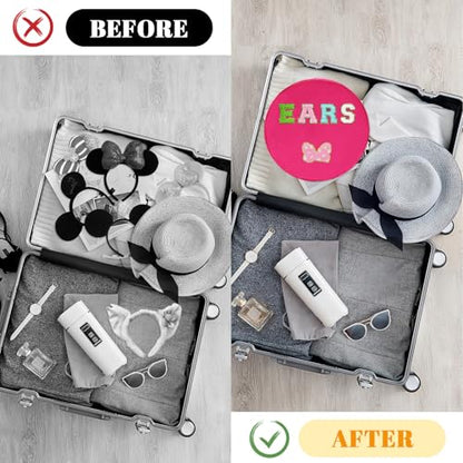 Chenille Letter Bow Mouse Ears Travel Case, Large Round Tote Storage Box - color: Rosy Red