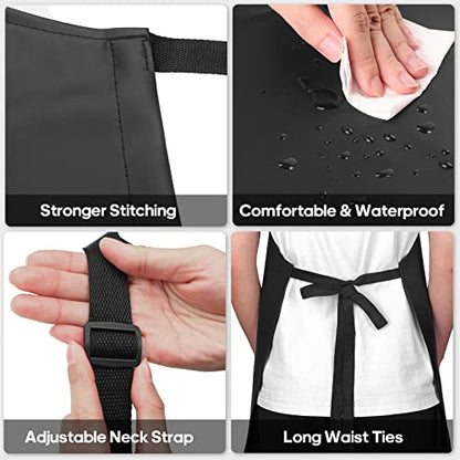 Waterproof Rubber Apron Adjustable Dishwasher Apron - Heavy Duty Work Apron - color: Black With 2 Pockets, size: 2 Pack