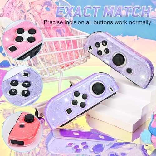 DLseego Glitter Protective Case for Switch Joy Con Controllers, Handheld Soft Silicone TPU Protective Cover Replacement Shell Case Suitable for Switch & Switch OLED Model Joy Cons - Purple - color: Purple