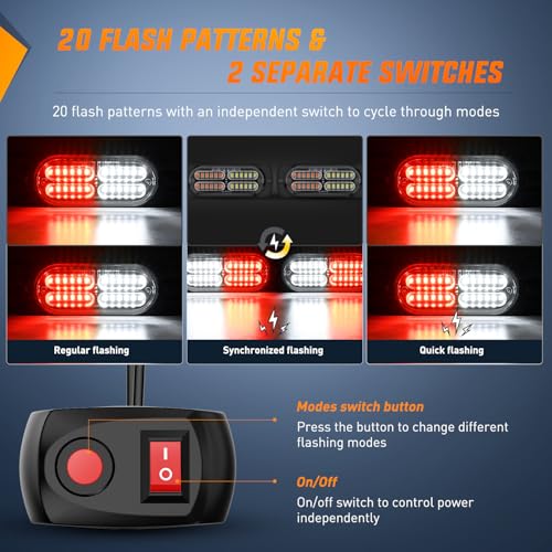 Nilight 4PCS LED Strobe Lights 12V 24V Sync Feature Red White - color: Red White w/Controller