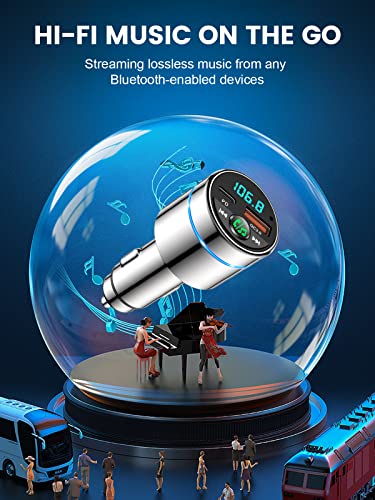 RIWUSI FM Transmitter for Car Bluetooth 5.3, Wireless FM Radio Car Adapter - color: Silver
