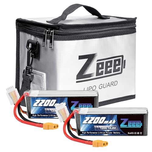 Zeee 14.8V 120C 2200mAh 4S RC Lipo Battery with XT60 Plug 2 Pack Batteries with 1 Pcs Lipo Safe Bag Fireproof Explosionproof Bag for Storage Charging