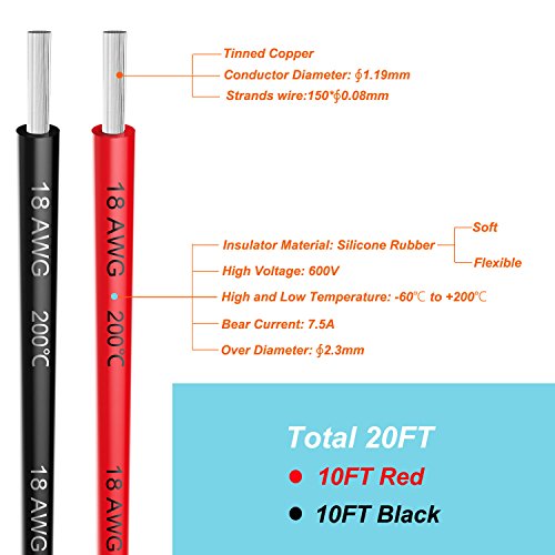 18awg Silicone Electrical Wire Cable 2 Colors Tinned Copper 10ft Each - size: 2 Colors each 10FT, style: 18AWG