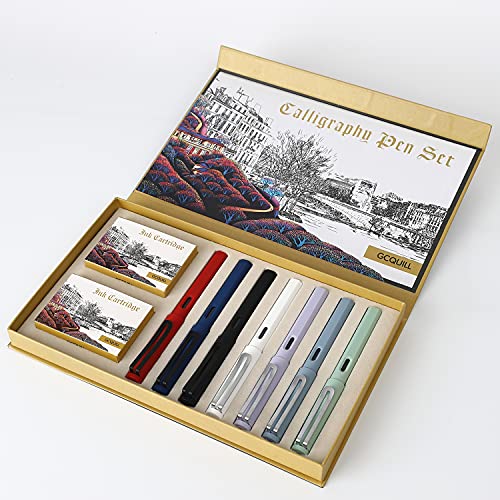 Calligraphy Fountain Pen Set- 7 with Different Nibs and 40 Ink Cartridges for Beginners- MU-09