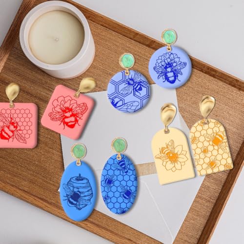 CHGCRAFT Polymer Clay Texture Sheets Bee Pattern Polymer Clay Texture Mat Insect Silicone Mat Silicone Molding Pattern Sheets for Pottery Earrings Jewelry Making - style: Bees
