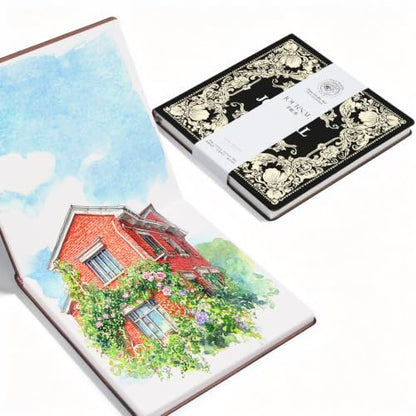 Paul Rubens Square Watercolor Journal，100% Cotton 300gsm/140lb Hot Press 5.9 * 5.9 in, 20 Sheets, Exquite Cover – Artist-Grade Sketchbook for Wet Media, Travel, and Daily Hand Lettering - color: Black