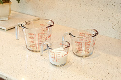 Anchor Hocking Glass Measuring Cups, 3 Piece Set (1 Cup, 2 Cup, 4 Cup liquid measuring cups) - style: 3pc Set