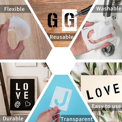 42pcs Traceable Interlocking Stencil Template Set, 12 Inch Reusable Letter Stencils for Painting, Alphabet Numbers and Symbols for Bullet Journal Canvas Rock Sign Wall Art Fabric Chalkboard - style: 12 Inch