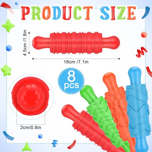 Aoriher 8 Play Clay Rollers for Kids Textured Rollers with Plastic Handles - size: 7.28 x 1.58 x 3.74 inches