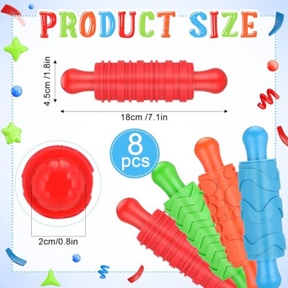 Aoriher 8 Play Clay Rollers for Kids Textured Rollers with Plastic Handles - size: 7.28 x 1.58 x 3.74 inches