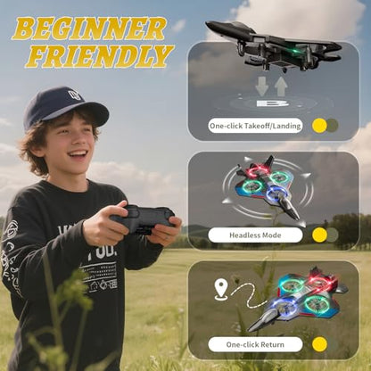 4DRC RC Planes Remote Control Airplanes for Kids, Foam Remote Control Planes for Kids Adults Beginners, Remote Control Helicopter Fighter Jet Drones for Kids Adults, 360° Flip Easy to Fly - color: Black-2batteries