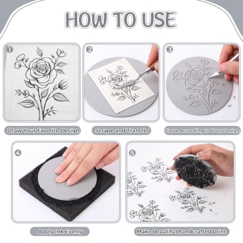 MotiMind 10 Pcs Rubber Carving Blocks, Linoleum Block, Round, 3.93 Inch
