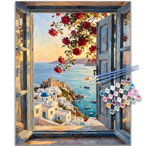 Kalonyth Window View Paint by Numbers Kit for Adults, 16x20 inch, No Framed - color: OP-US04