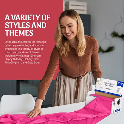 Grandipity Plastic Table Cloth Roll - 54in x 100 Ft. Table Cover Hot Pink - color: Hot Pink, size: 1200" x 54" (Rectangular)