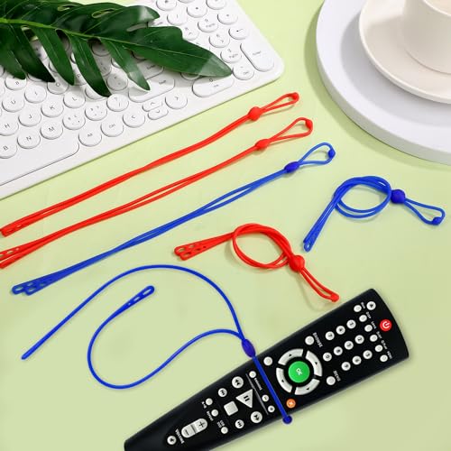 6pcs Silicone Remote Pigtail, Blue & Red Adjustable Remote Control Tether Handheld TV Locator Leash for Apple Samsung Sony - color: Blue and Red