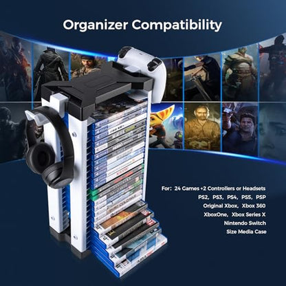 ASFSKY Video Game Storage Tower, 23-Game Organizer with 2 Controller Hooks - color: 23Pcs - 2Hooks