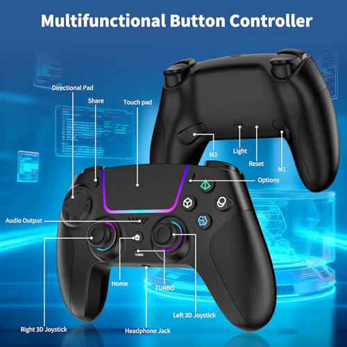 VidPPluing Wireless Controller Compatible with PS5/Android/IOS/MAC/Steam Deck, Gamepad with LED Lighting/Hall Effect Trigger/Turbo/Macro/Dual Vibration/3.5mm Headset Jack/1500 mAh Battery - color: black