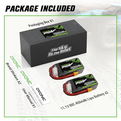 OVONIC 11.1V 80C 450mAh 3S Lipo Battery with XT30 Plug [1 Package Including 2 Batteries]