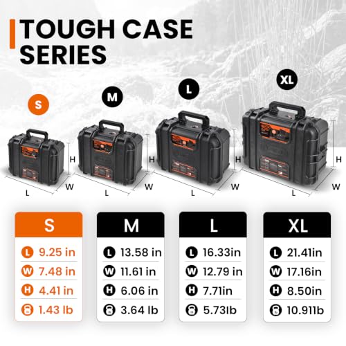 Tactix Hard Case S Waterproof Camera Protective Case IP65 Heavy-Duty with Custom Foam Insert, Fit Use of Drones, Camera, Equipments, Tools, 9.25"x7.48"x4.4" Black - size: S