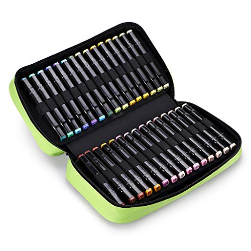 BTSKY Art Marker Carrying Case Lipstick Organizer-60 Slots Canvas Zippered - color: Green