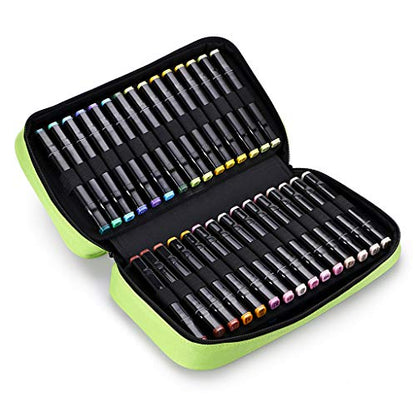 BTSKY Art Marker Carrying Case Lipstick Organizer-60 Slots Canvas Zippered - color: Green