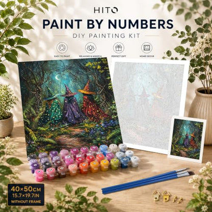 HITO Halloween Paint by Numbers Kit for Adults Witch 16x20 Inch Frameless - color: Witch Forest