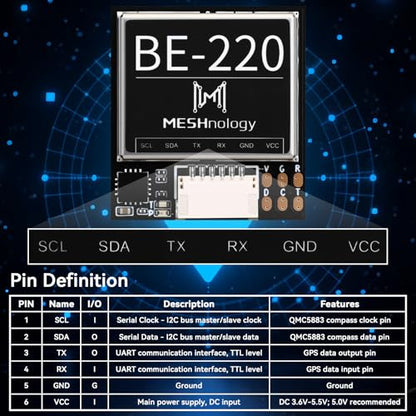 BE-220 GPS Module Upgraded M10050 Chip GNSS Board with Compass Support GPS, Galileo, BDS Three-Mode Positioning for FPV Drone Fixed-Wing UAV Racing Robots Driving Precision Agriculture IoT - size: BE-220