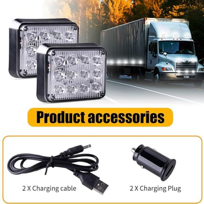 2PCS LED Magnetic Strobe Lights, White Strobe Beacon Warning Light - color: White