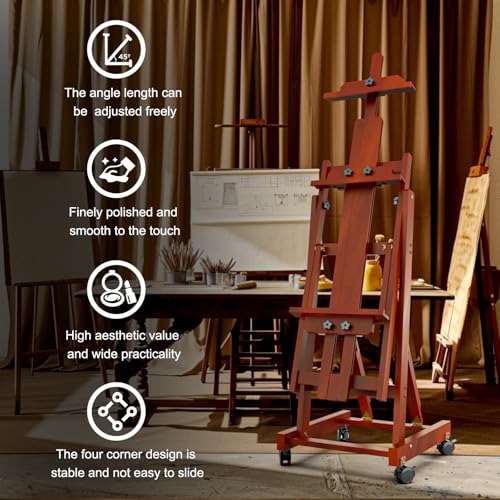 H-Frame Foldable Easel, Adjustable Height & Angle (Vertical to Horizontal), Removable Floor Art Easel for Adults, Holds Two Canvases Up to 77 Inches, Walnut Finish - color: Walnut