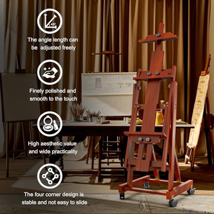 H-Frame Foldable Easel, Adjustable Height & Angle (Vertical to Horizontal), Removable Floor Art Easel for Adults, Holds Two Canvases Up to 77 Inches, Walnut Finish - color: Walnut