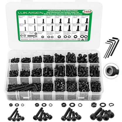 2404PCS Screw Assortment Kit, M2-M5 12.9 Alloy Steel Hex Socket Cap Bolts - size: M2 M3 M4 M5 2404pcs 3