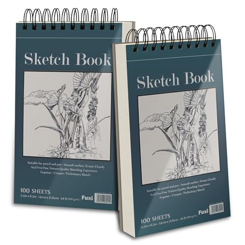 Fuxi Small Sketch Book, Spiral-Bound Sketchbook 5.5 x 8.5 2-Pack 200 Sheets - color: Aegean Blue