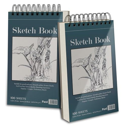 Fuxi Small Sketch Book, Spiral-Bound Sketchbook 5.5 x 8.5 2-Pack 200 Sheets - color: Aegean Blue