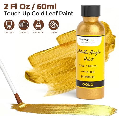 Nicpro Gold Leaf Paint - 2oz/60ml Metallic Gold Acrylic Paint - color: Gold