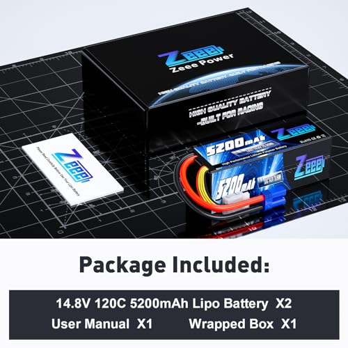 Zeee 4S 5200mAh Lipo Battery 14.8V 120C RC Battery Hard Case with EC5 Plug for RC Car 1/10 Scale Racing Truck Crawler Monster RC Car Boat(2 Pack)
