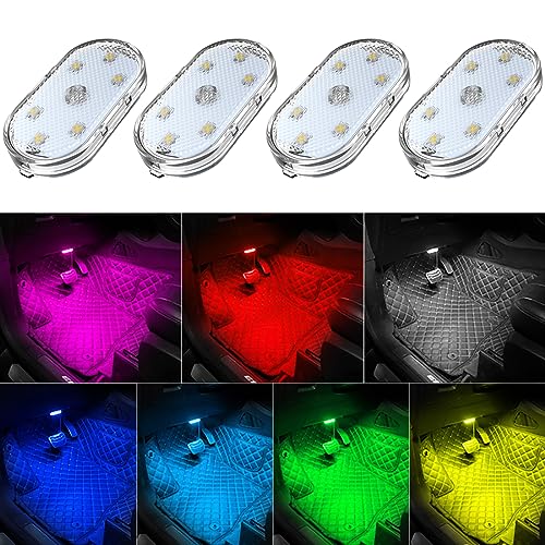 4 PCS Car Led Lights Interior,7 Colors Ambient Lighting Car Interior,USB Rechargeable Car Interior Reading Light,Portable Led Lights for Car - color: 4PCS 7 Colored Lights