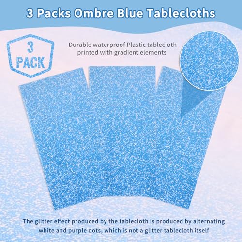 Kesfey Blue Tablecloth Birthday Light Blue Glitter Table Cloth 3 Packs - color: Ombre Bule