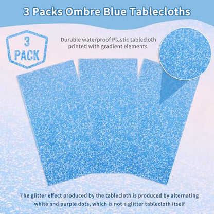 Kesfey Blue Tablecloth Birthday Light Blue Glitter Table Cloth 3 Packs - color: Ombre Bule
