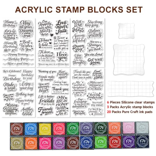 6 Pcs Greeting Words Clear Stamps for Card Making 20 Ink Pad - style: 29Pcs Greetings Blessings Stamps