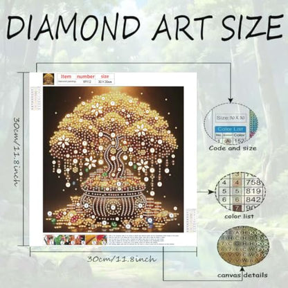 Money Tree Special Shape Diamond Art For Adult,Full Drill Wall Art 12X12in - color: YP112