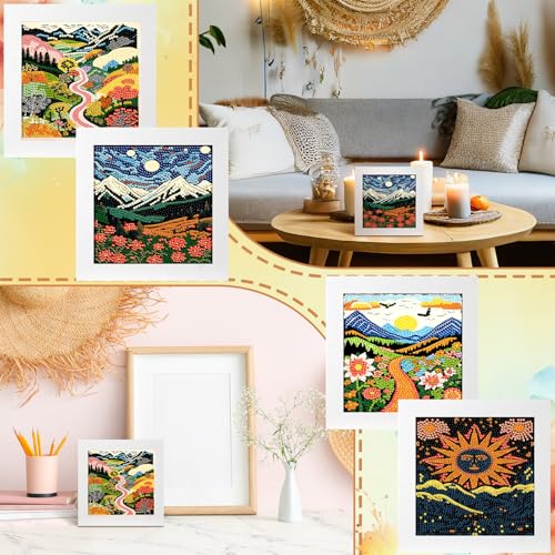 Geyoga 4pcs Boho Diamond Painting Kits with Frame for Adults 7x7 Inch - style: Boho