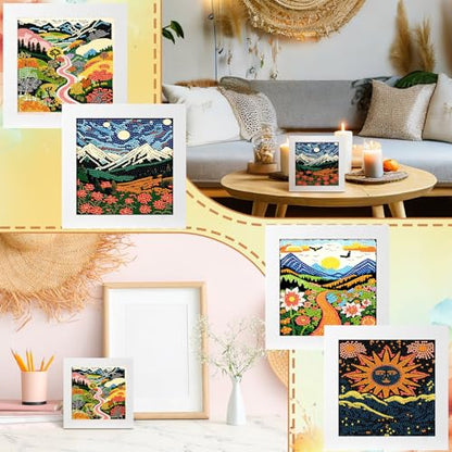 Geyoga 4pcs Boho Diamond Painting Kits with Frame for Adults 7x7 Inch - style: Boho