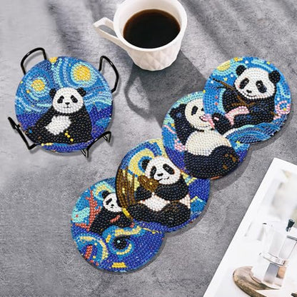 Leatrice 8 Pcs Diamond Art Coasters Small Diamond Painting Kits for Adults - color: AA Panda