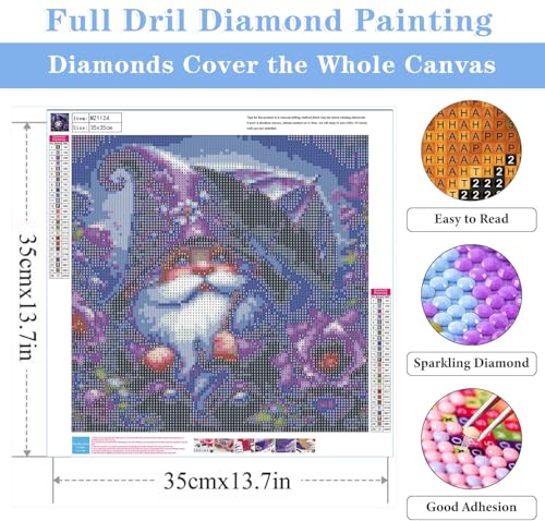 Gnome Diamond Art Kits for Adults,Diamond Painting Kit 14x14IN - color: Purple Gnome