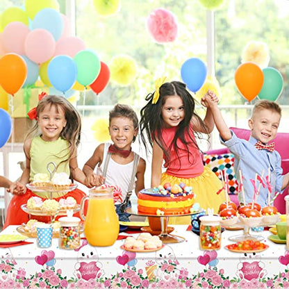 Jecery 3 Pack Bunny Birthday Party Tablecloth, Rabbit Floral Pastel Design