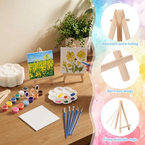 Qilery 24 Set 4 x 4 Inch Mini Canvas Panels Easel Painting Kit, 12 Colors - size: 4" X 4"