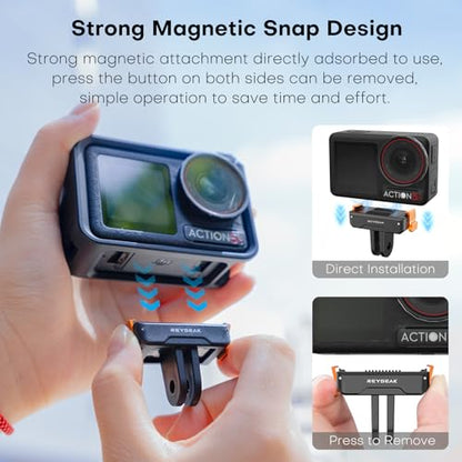REYGEAK Quick Release Adapter for DJI OSMO 360/Action 5Pro/4/3,Magnetic Clamp Mount with Dual-Claw for DJI OSMO Action Accessories(One Pack)