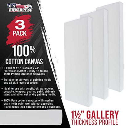 U.S. Art Supply 8"x24" Stretched Canvas for Painting, Gallery Depth 3-Pack - size: 8" x 24"