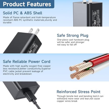 5V 2A Power Adapter, 10W USB Charger, with Type-C and Micro USB Cables, Compatible with Kindle eReaders, Samsung Galaxy Android Phones, Samsung Solar TV Remote, Fire HD Tablet, Speakers and More.